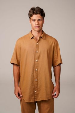 camisa linho manga curta doce de leite