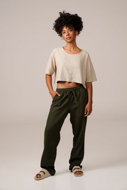 cropped linho natural