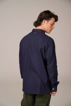 camisa linho manga longa marinho