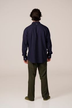 camisa linho manga longa marinho