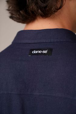 camisa linho manga curta marinho