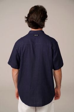 camisa linho manga curta marinho