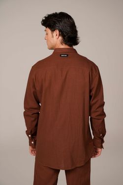 camisa linho manga longa marrom