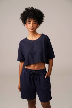 cropped linho marinho