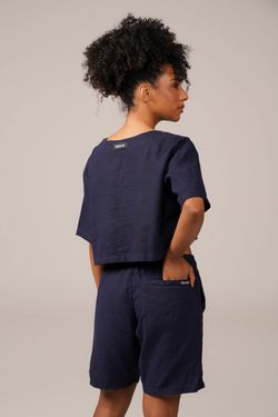 cropped linho marinho
