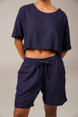 cropped linho marinho