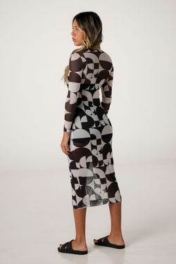 vestido midi tule bauhaus pb p&b estampado