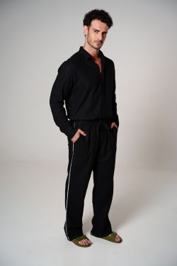 calça linho debrum preto