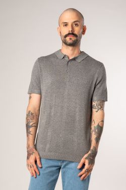 polo tricot egipcio cinza