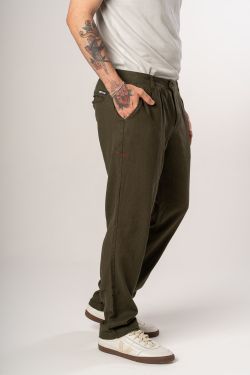 calça alfaiataria linho musgo