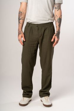 calça alfaiataria linho musgo