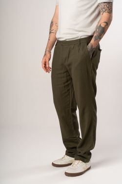 calça alfaiataria linho musgo