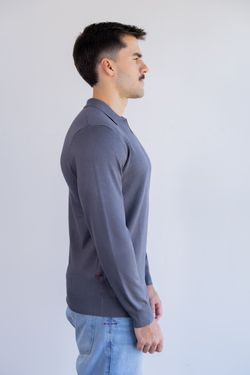 sueter tricot egipcio gola polo cinza