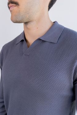 sueter tricot egipcio gola polo cinza