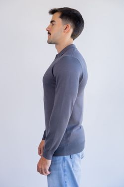 sueter tricot egipcio gola polo cinza