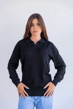sueter tricot egipcio gola polo preto