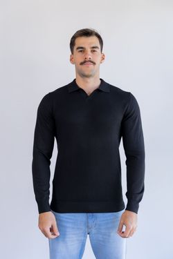 sueter tricot egipcio gola polo preto