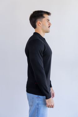 sueter tricot egipcio gola polo preto