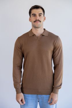 sueter tricot egipcio gola polo caramelo