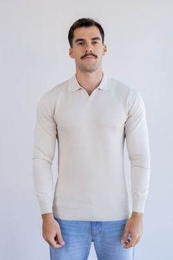 sueter tricot egipcio gola polo bege