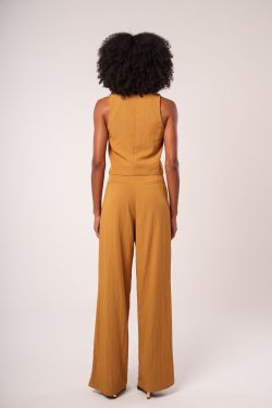 calça alfaiataria wide leg com pregas demerara