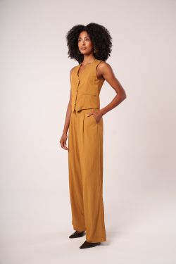 calça alfaiataria wide leg com pregas demerara
