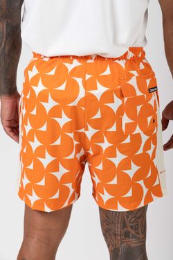short tactel estampas na praia npf26 laranja