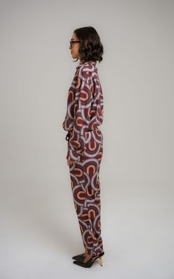 calça linho mid century modern estampado