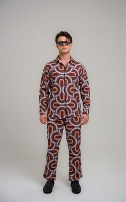 camisa linho manga longa mid century modern estampado