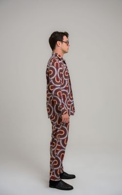camisa linho manga longa mid century modern estampado