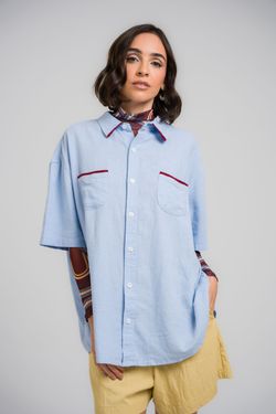 camisa over linho debrum manga curta azul bebê