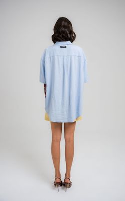 camisa over linho debrum manga curta azul bebê