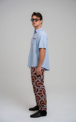 camisa over linho debrum manga curta azul bebê