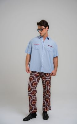 camisa over linho debrum manga curta azul bebê