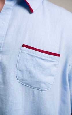 camisa over linho debrum manga curta azul bebê