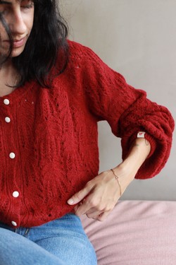 Casaco tricot rendado Helene rouge