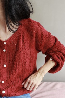 Casaco tricot rendado Helene rouge