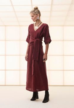 Vestido Gola V Puro Linho