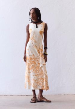 Vestido Babado Estampa Musgo