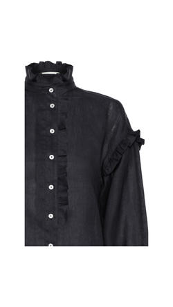 Camisa com babado linho Grazi - Preto 