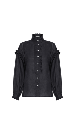 Camisa com babado linho Grazi - Preto 