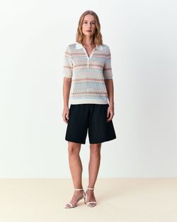 Blusa listrada gola polo Camila - Champagne 