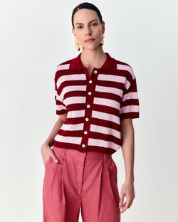 Camisa listrada polo Ava - Berry