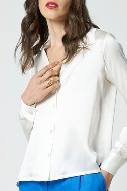 Camisa cetim de seda gola pijama Leila off-white