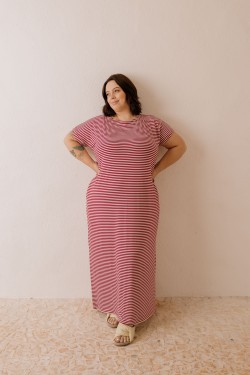 VESTIDO MIDI LISTRAS - TERRACOTA