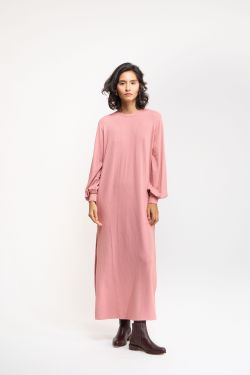 VESTIDO LONGO MANGA LONGA TRICO - ROSA