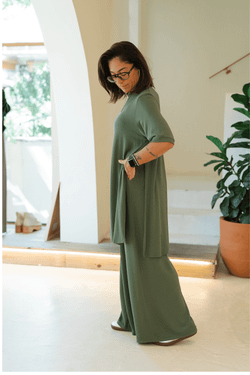 CALÇA WIDE LEG TRICO - VERDE