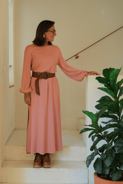 VESTIDO LONGO MANGA LONGA TRICO - ROSA