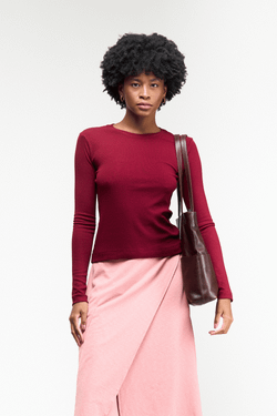 BLUSA MANGA LONGA CANELADA - BORDO