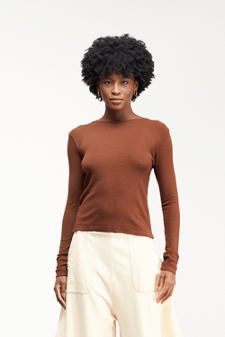 BLUSA MANGA LONGA CANELADA - MARROM
